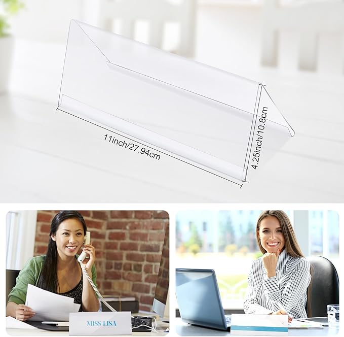 Vicenpal 15 Pieces Clear Plastic Name Tent Holders 11" x 4.25" Acrylic Name Plate for Desk PVC Card Tent Holder Desk Sign Frame for Table Office Business Conference Meeting Room School Display Stand
