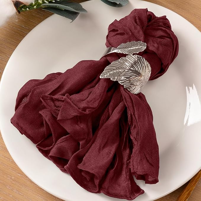 MLMC 24 Pack Cheesecloth Napkins Wedding Napkins 21"x21" Boho Reusable Napkins in Bulk for Wedding Bridal Baby Shower Events Table Decor Burgundy