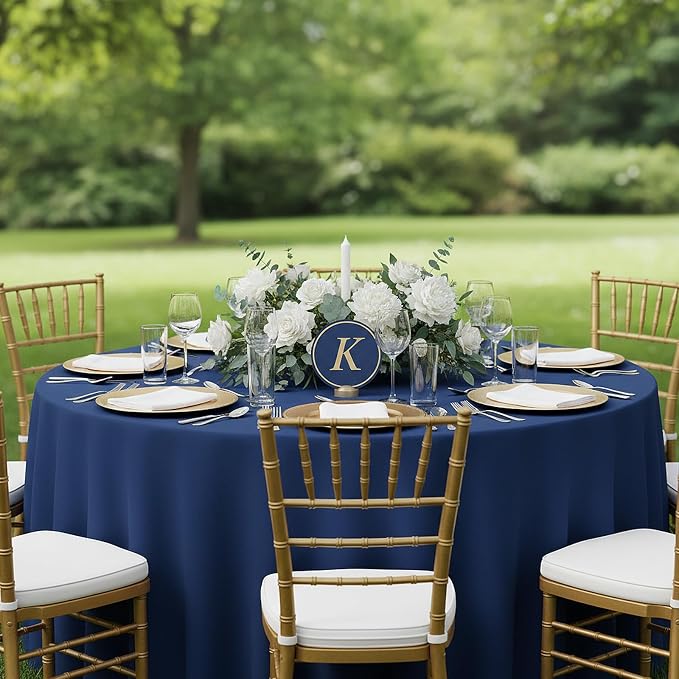 Fixwal 120 Inch Navy Blue Round Tablecloth, 6 Pack Round Table Cloth Polyester Fabric Washable Table Covers for Wedding, Party, Banquet, Dining, Birthday Events