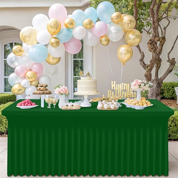 Smiry Spandex Tablecloth, Elastic Fitted Stretch Tablecloth for 6FT Rectangle Tables, Waterproof Washable Table Cover Skirt for Outdoor, Wedding, Banquet & Parties (Emerald Green, 72Lx30Wx30H Inch)