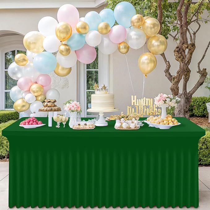 Smiry Spandex Tablecloth 2 Pack, Elastic Fitted Stretch Tablecloth for 8FT Rectangle Tables, Waterproof Washable Table Cover Skirt for Wedding, Banquet & Parties (Emerald Green, 96Lx30Wx30H Inch)