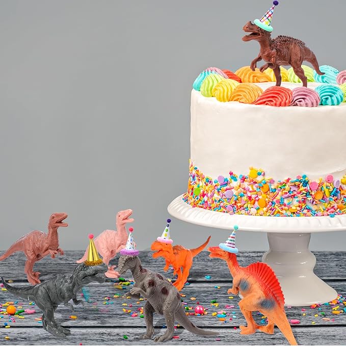 Colingmill 18 Pcs Dinosaur Birthday Party Decorations Animal Cake Toppers Mini Birthday Hat Figure Model for Animals Themed Party