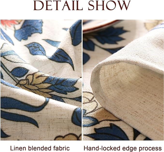 patdrea Vintage French Linen Tablecloth,Rectangular,87"x63"-Ivar A | Elegant Colorful Table Cloth for Rectangle Table,Blue and White Floral Patterned,Dining Room Tea Party Thanksgiving