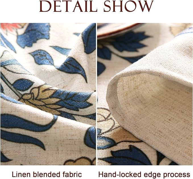 patdrea Vintage French Linen Tablecloth,Rectangular,102"x63"-Ivar A | Elegant Colorful Large Table Cloth for Rectangle Table,Blue and White Floral Patterned,Dining Room Tea Party Thanksgiving