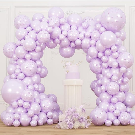 Double Pearl Purple Stuffed Balloons Different Sizes 116Pcs 5/10/12/18 Inch Purple Balloon Arch Kit with Pearl Stickers for Wedding Princess Birthday Baby Shower Mermaid Ocean Sea Frozen Winter Party