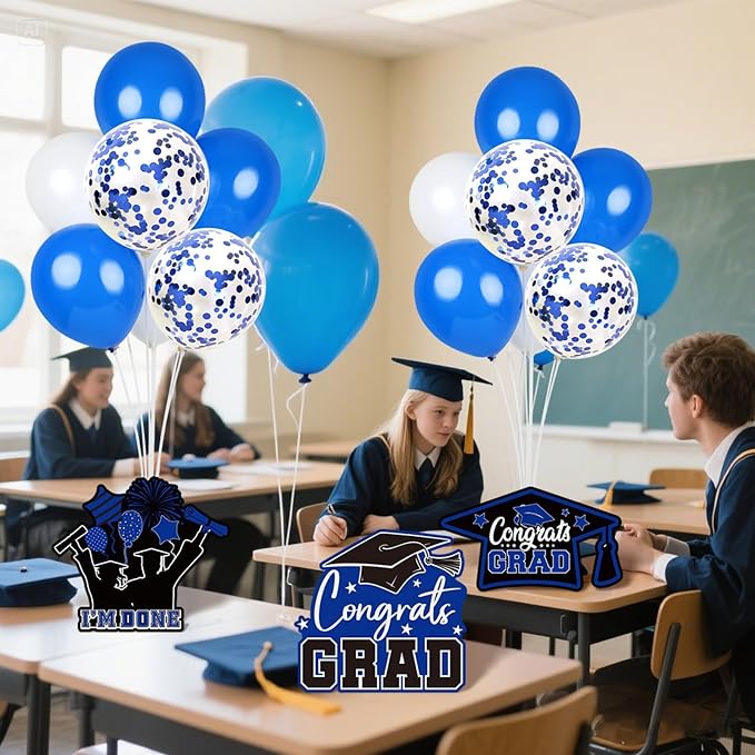 6 Sets Blue Graduation Balloon Stand Kit for Table Decorations Class of 2025 Congrats Grad Table Centerpiece Grad Prom Themed Decoration for Grad School & College Ceremonies Party Supplies