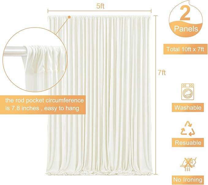 10ft x 7ft Ivory Backdrop Curtain for Wedding Ivory Wrinkle Free Backdrop Drapes Panels for Parties Baby Shower Bridal Shower Birthday Photo Photography Polyester Fabric Background Decoration