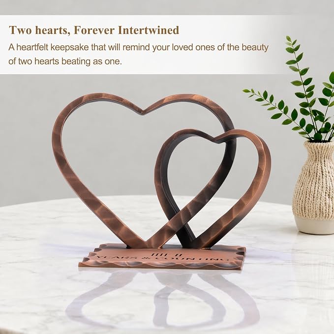 Vastsea 7 Year Anniversary Copper Gifts - 7th Anniversary Wedding Handcrafted Hearts Sculpture for Her Him Couple Wife Husband, with Card & Gift Box