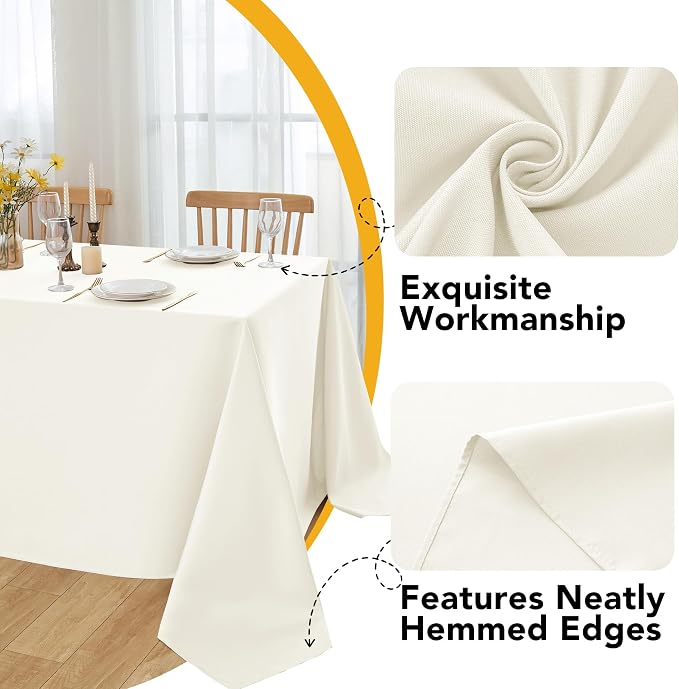10-Pack Ivory Tablecloths for Rectangle Tables, 60 x 84 Inches, Stain-Resistant Polyester Fabric for 4 Foot Tables - Washable Table Covers for Weddings, Banquets, Birthday Parties, Events