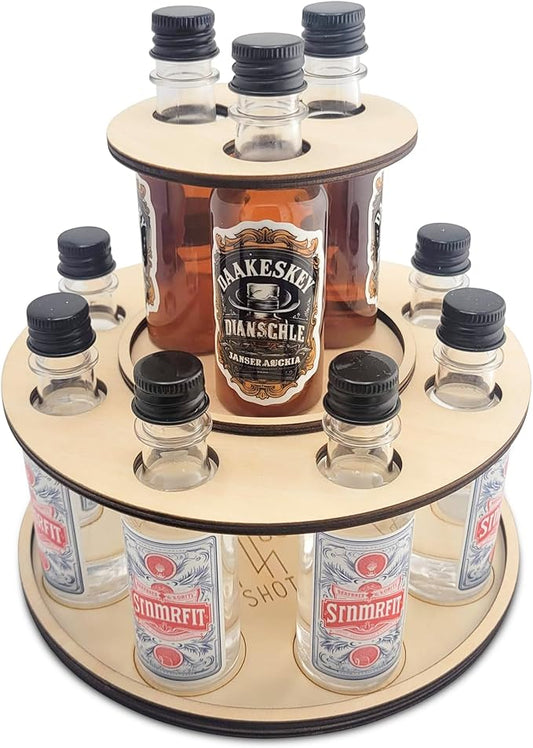 Party Display for Mini Liquor Bottles | 21st Birthday holiday celebration decoration centerpiece Natural Wood color