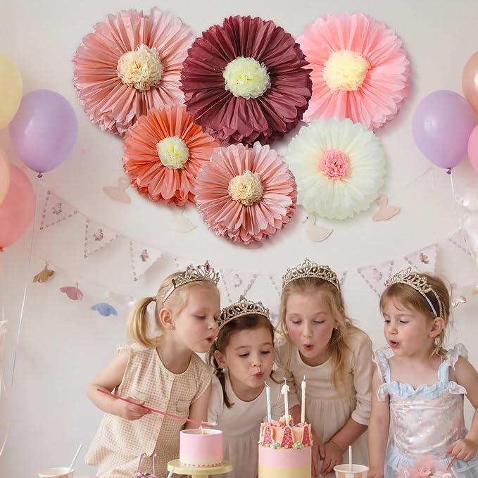 Giegxin 6 Pcs 31.5", 24" Pink Giant Paper Flower Boho Large Tissue Paper Flower for Wall Big Pink Pom Pom Floral Decorations for Wedding Bridal Shower Tea Party Baby Shower Classroom Birthday Decor