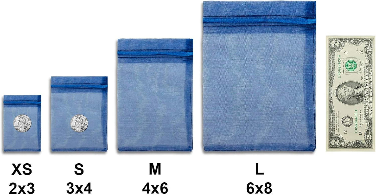 TheDisplayGuys 48-Pack 6x8 Navy Blue Sheer Organza Gift Bags with Drawstring, Jewelry Candy Treat Wedding Party Favors Mesh Pouch