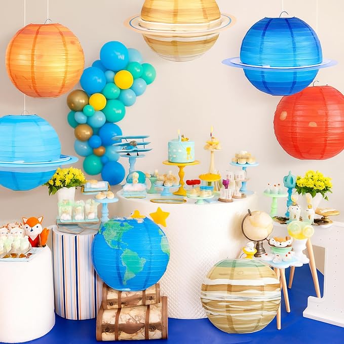 Hortsun 8 pcs 12inch Space Paper Lanterns,Hanging Planets Lanterns, Out of This World Solar System for Classroom Birthday Party Decor, Outer Space Theme Hanging Decorations