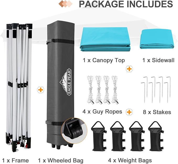 EAGLE PEAK Commercial Canopy 12x12 Pop Up Canopy Tent with 1 Sidewall, Easy Setup Heavy Duty Instant Event Shelter for Vendors & Markets, Outdoor Sun Shade, Light Blue