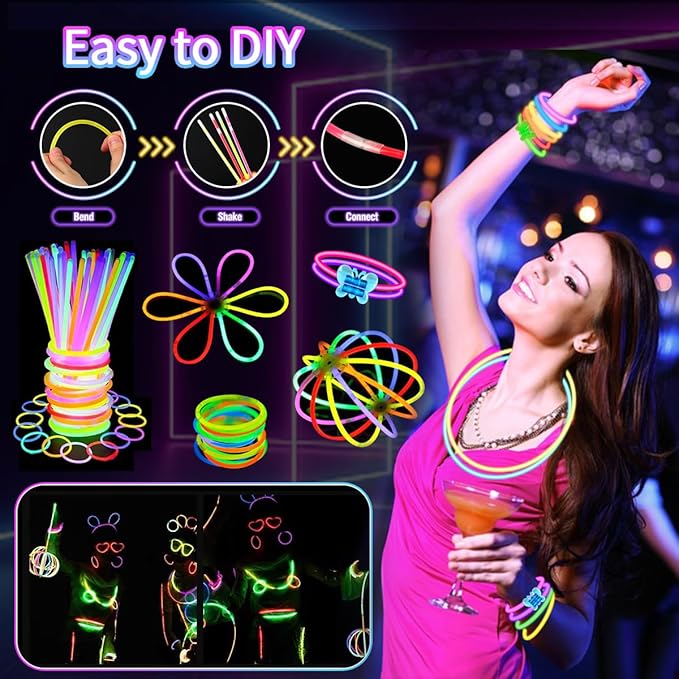 JOJUJB 250PCS Glow in the Dark Party Supplies for Kids Adults,Light Up Party Favors with Light Up Toy Glasses,100 Glow Sticks Bulk Party Pack DIY Glow Necklaces,Bracelets hora loca accessories