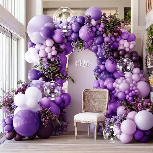 Purple Lavender Balloon Arch Double Stuffed Dark Purple Lilac Balloon Garland Kit With Clear Balloons for Birthday Wedding Butterfly Bridal Baby Shower Fairy Wild Flower Valentine Party Decor