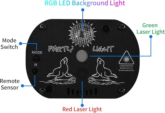 DJ Disco Stage Party Lights, LED Sound Activated Laser Light RGB Flash Strobe Projector with Remote Control for Christmas Halloween Decorations Karaoke Pub KTV Bar Dance Gift Birthday Wedding