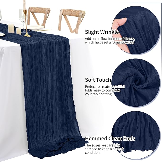 16 Pack 10Ft Cheesecloth Table Runner Navy Blue, 20 x 120 Inch Rustic Gauze Boho Cheese Cloth Table Runners Wedding Long Table Runner for Wedding Party Bridal Shower Table Decoration