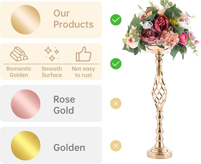 Gold Wedding Vases for Table Centerpieces - Twist Candleholder Stands, Elegant Floral Arrangement Vases, Metal Centerpieces for Reception Table Wedding Road-Leading Home Decor