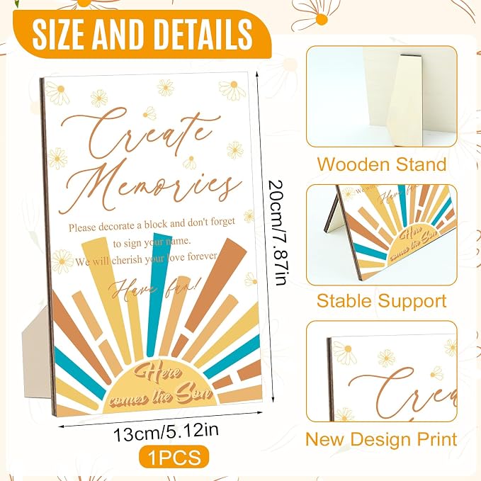 97 Pcs Sun Baby Shower Games Sign Kit, Sun Theme Party Decoration, Including Game Sign DIY Blank Wooden Block Painting Pen to Draw Your Idea for Sun Baby Shower Party Game Gender Reveal Party