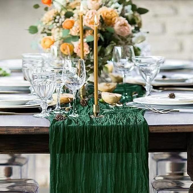 12Pack Emerald Green Table Runner 10Ft Cheesecloth Table Runner Boho Gauze Table Runners Long Cheese Cloth Table Runners for Wedding Party Bridal Shower Thanksgiving Christmas