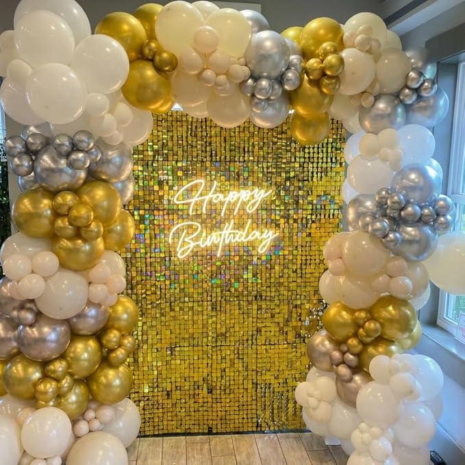 Gold Shimmer Wall Backdrop 48 Panels Cover 8 x 6 Ft, Photo Backdrops for Wedding,Anniversary,Birthday,Party Decoration