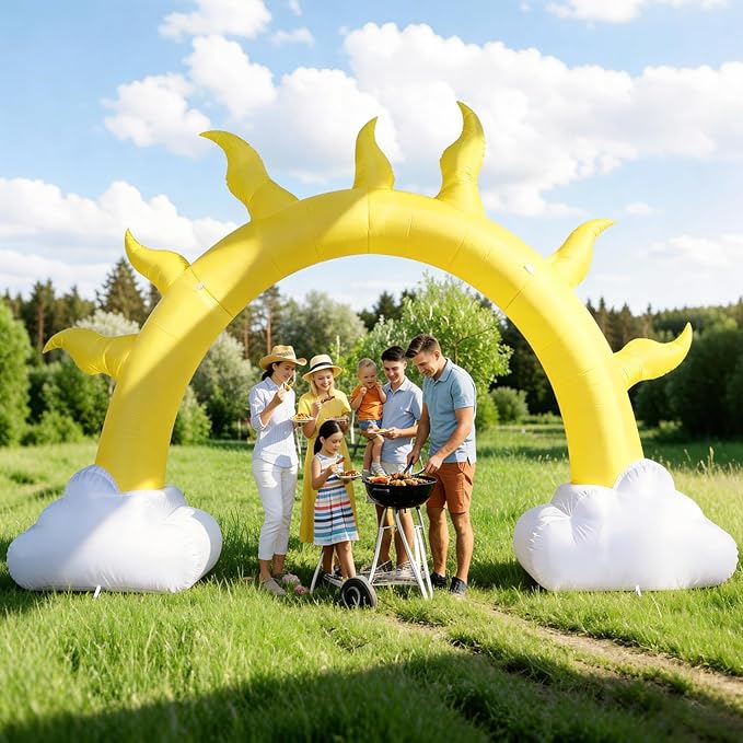 10 Ft Summer Sun Inflatables Arch Giant Sun Inflation Arch with LED Light Sunshine Theme Blow Up Archway for Summer Birthday Baby Shower Tropical Beach Pool Party Yard Lawn Blow-Up Backdrop Decor