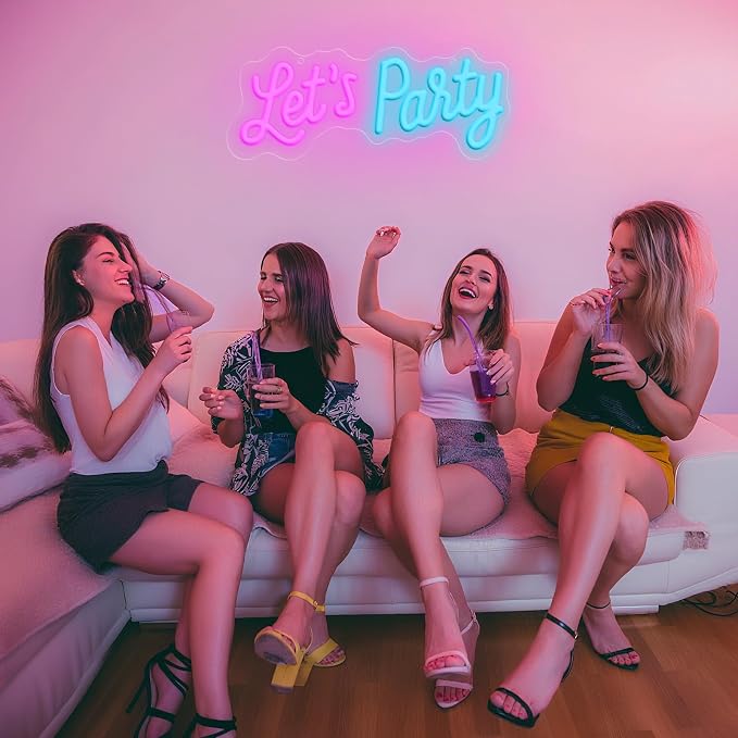 Lets Party Neon Sign for Party Wall Decor, Dimmable LED Neon Lights, Art Decorative Lights for Bachelorette Party, Engagement Party, Birthday Party, Living Room, Gamer Room Decor 11.81 x 4.72"
