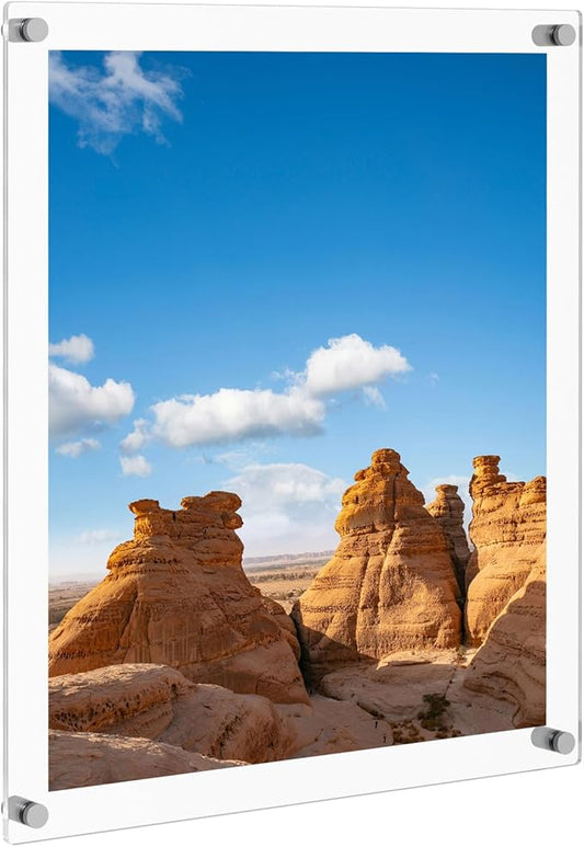 NIUBEE Clear Acrylic Wall Mount Floating Frameless Picture Frame Up to 20x24 Photo for Poster Photography Frames-Double Panel(Full Frame is 23x27 inch)