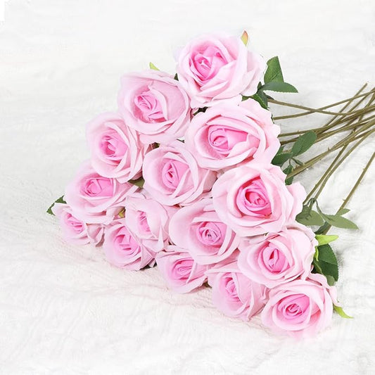 25 Pcs Artificial Silk Roses Flowers Bulk Realistic Long Stem Faux Flower Bouquet for Wedding Centerpieces, Valentine's Day Decor, Home Arrangements, Table Decorations(Pink)