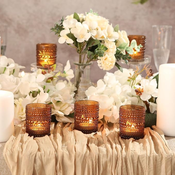 48pcs Amber Votive Candle Holders Votive Candles for Table, 2x2.5in Vintage Glass Small Tea Light Candles Holders for Candle Making Holder, Tealight Candle Holder for Wedding Centerpieces