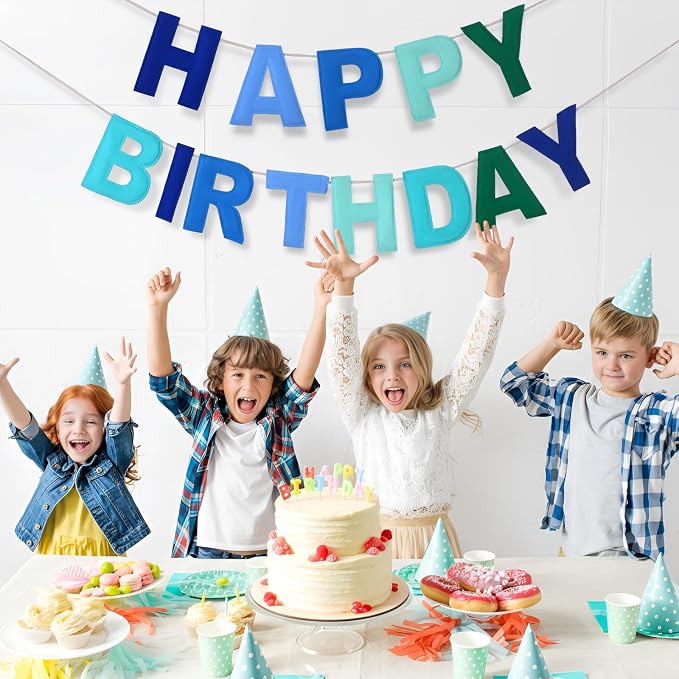 Mindsoft Felt Happy Birthday Garland Rainbow Banner Reusable Happy Birthday Sign Party Supply for Party Decor(Blue Color,Normal)