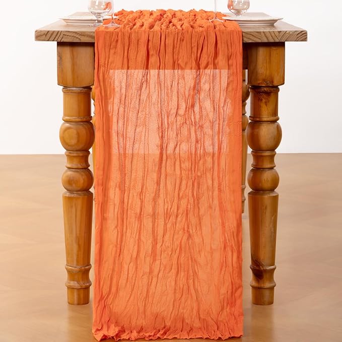 DeZerlor Orange Cheesecloth Table Runner Spring Easter Table Runner Boho Gauze 120 Inches Cheese Cloth Table Decor for Wedding Bridal Baby Shower Parties