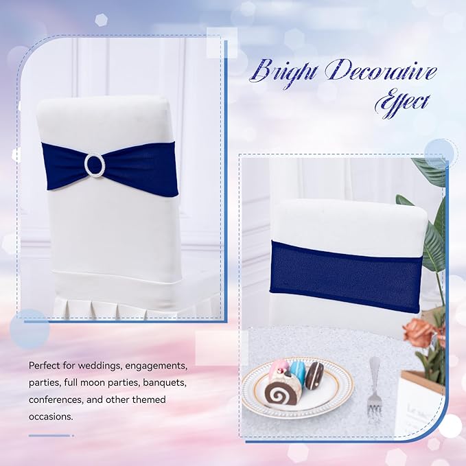 SquarePie Pack of 10 Chair Sashes Bows with Buckle Slider Universal Elastic Spandex Bands Ties for Banquet Event Decor