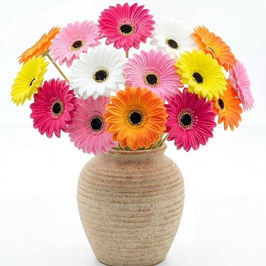 35 Pcs Artificial Gerbera Daisy Flowers with Bendable Stems 12 Inch PU Faux Gerbera Flowers Bouquet Fake Daisies for Wedding Home Party DIY Floral Arrangements(Mixcolor)