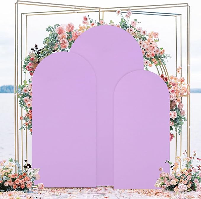 Set of 3 Wedding Arch Cover 4ft 5ft 6ft Spandex Arch Backdrop Covers Lavender Backdrop Arch Stand Covers 2-Sided for Bridal Shower Happy Birthday Party Ceremony Decor