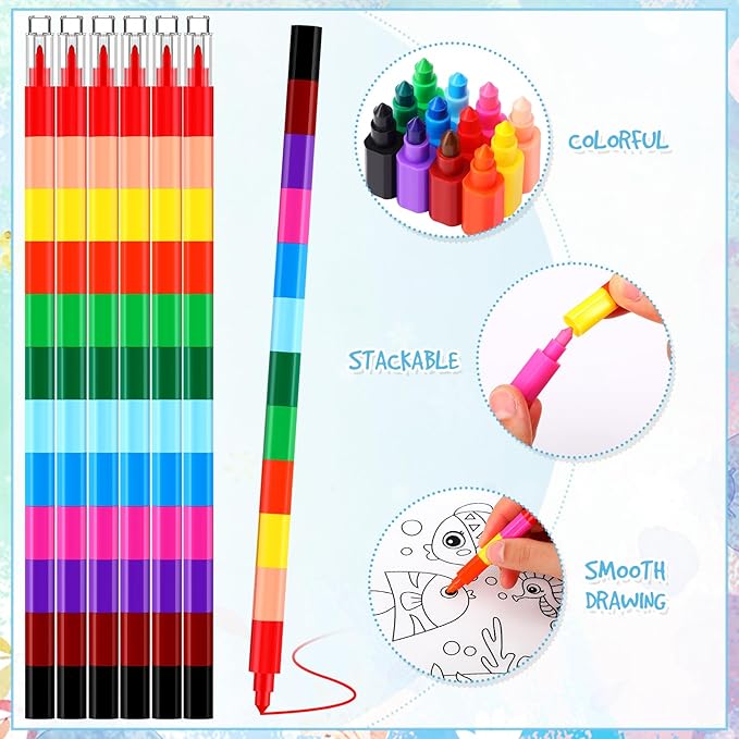 Chunful 48 Pieces Coloring Goodie Gift Bags for Kids Birthday Party Reusable Coloring Tote Bags Cute Cartoon Colorful Party Favor Non Woven with Colorful Pens DIY Crafts (Lovely with Crayon)