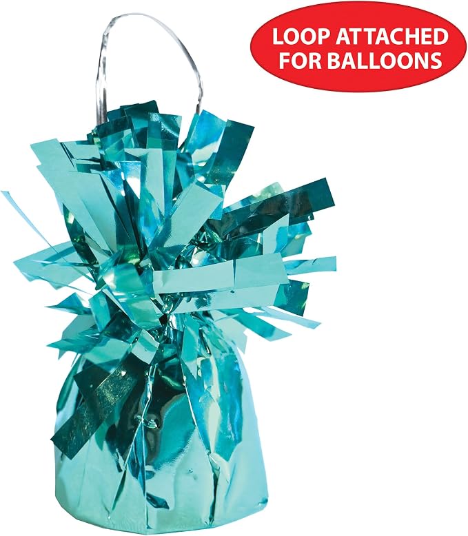 Beistle 50804 12-Piece LB Metallic Wrapped Balloon Weights, Light Blue
