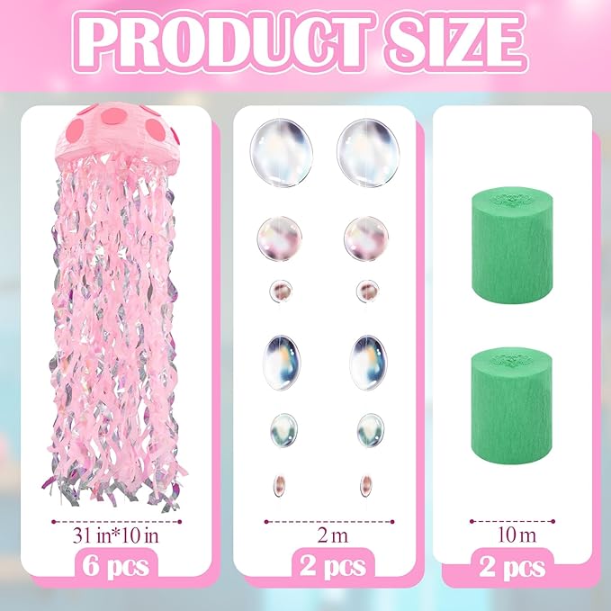 VioraWhite 37 Pcs Cartoon Sponge Party Decorations 6 Pcs 9.8'' Hanging Jellyfish Paper Lanterns with Bubble Garlands Flower Crepe Paper Under The Sea Party Decorations for Mermaid Ocean Birthday Decor