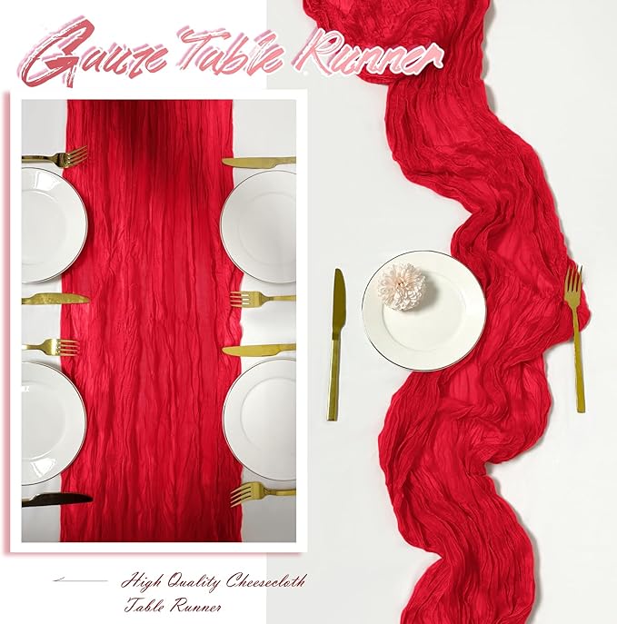 30 Pack Red Cheesecloth Table Runner 17 x 108 inch Cheese Cloth Table Runners 9ft Red Table Runner Rustic Romantic Sheer Gauze Runner for Wedding Party Baby Shower Table Decoration