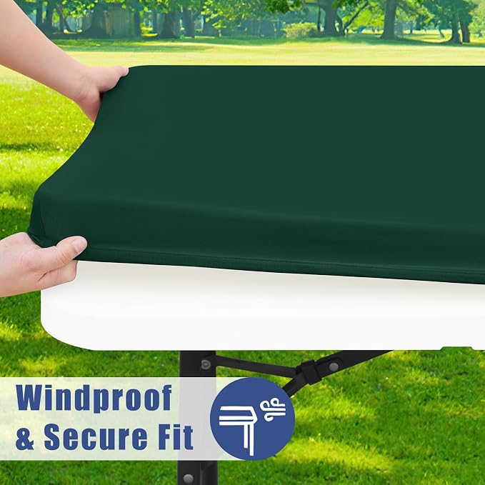 Moosfor Spandex 4 Foot Rectangle Table Cloth 4 Pack, Elastic Fitted Tablecloths for Picnic, Stretch Washable Patio Table Cover for Outdoor, Camping, Banquet and Parties (Hunter Green, 30"x48")
