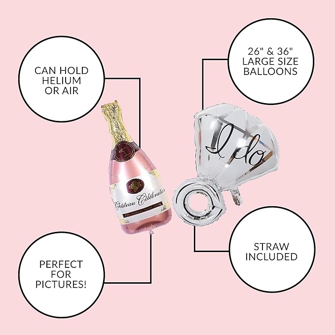 Bachelorettesy 28pc Bachelorette Party Decorations Kit for Bride to Be, Bridal Shower Decorations, Engagement Party – Balloons, Sash, Foil Backdrop Curtain (Rose Gold Silver)