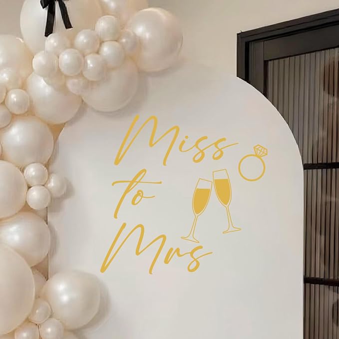 Miss to Mrs Engagement Party Backdrop Decal Sign, Gold Champagne Design, Vinyl Wall Sticker for Wedding Decorations (Gold（MTM）)