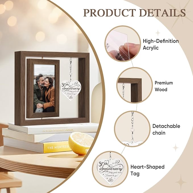 30 Year Anniversary Picture Frame Gifts, 30th Anniversary Wedding Gifts for Husband Wife Couple Him Her Parents Men Women, 30th Thirty Year Thirtieth Anniversary Personalized Wood Gift