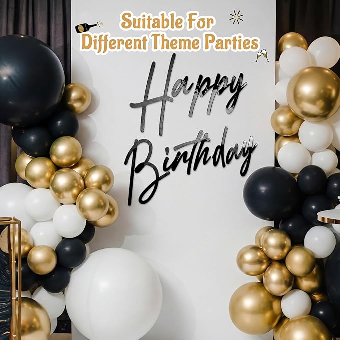 Yousoontic Happy Birthday Sign for Backdrop Large Happy Birthday Sticker Letter Acrylic Mirror Decal for Balloon Arch Wall Kpop Party, Peel Off Acrylic Film(23 x 20 Inches,Classic,Black)