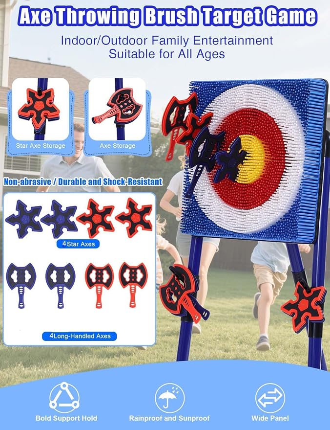 Stiatu Axe Throwing Game for Backyard,Portable Bristle Target Set with 4 Axes & 4 Darts,Axe Throwing Game Indoor Outdoor Game for Adults & Kids, Carnival Yard Games Family Party