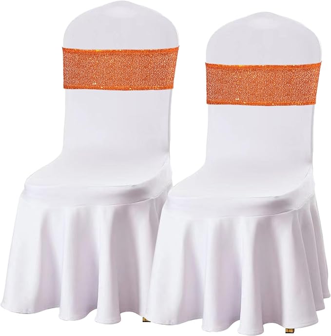 SquarePie 50 Pcs Sequin Chair Sashes Orange Sequin Sashes Bands Decorative Ties for Wedding Party Festive Chair Cover Decor