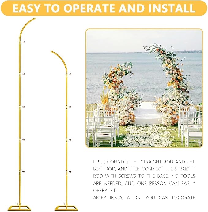 Balloon Arch Stand Set of 2, Wedding Arched Backdrop Stand with Base, Metal Half Arch Balloon Stand, Floral Arch for Birthday, Anniversary, Bridal and Baby Shower (7.9FT&6.7FT)