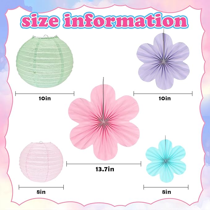 Spring Hanging Decorations - 18Pcs Spring Party Decorations | Paper Lanterns & Flower Fans Set for Pastel Classroom Decor, Office, Baby Shower, Birthday, Wedding & Easter Wall Decor