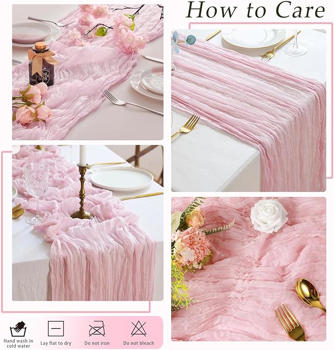 20 Pack Pink Cheesecloth Table Runner 17x108 Inch Semi Sheer Boho Rustic Gauze Cheese Cloth Table Runners for Wedding Party Birthday Baby Shower Home Décor